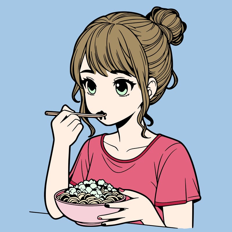 a realistic girl, eating food