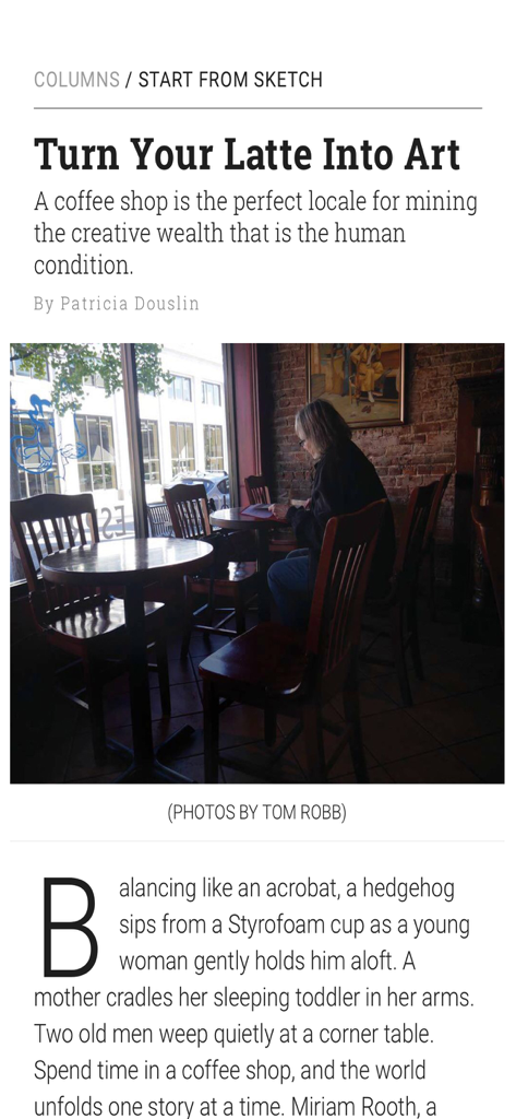 Pastel Journal - Pastel Journal article titled Turn Your Latte Into Art showing an artist sketching in a coffee shop