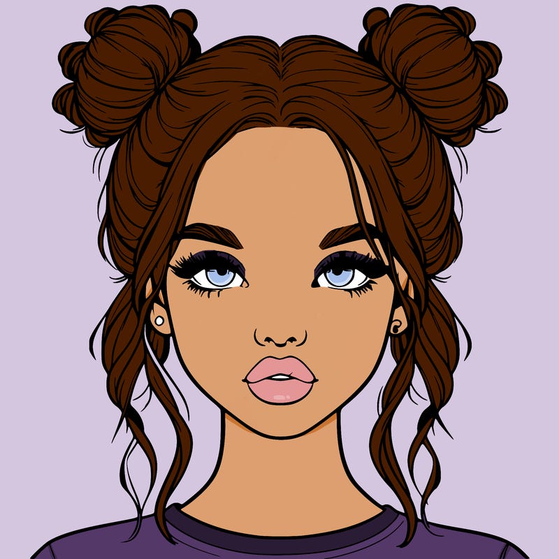 realistic girl with two buns in hair and lips