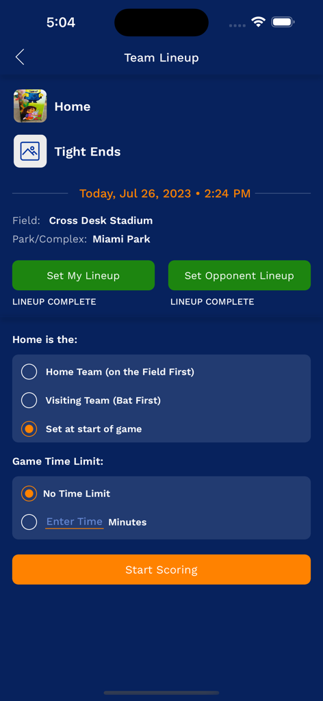 AthletesGoLive - AthletesGoLive app interface for setting up team lineups and game scoring