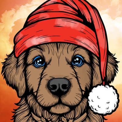 realistic dog with a christmas hat