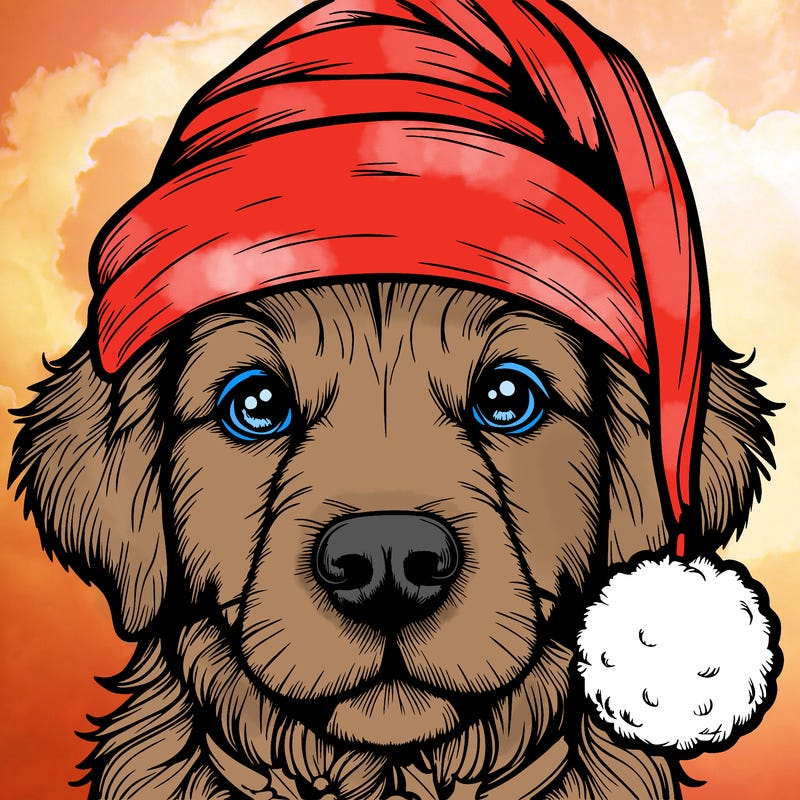realistic dog with a christmas hat