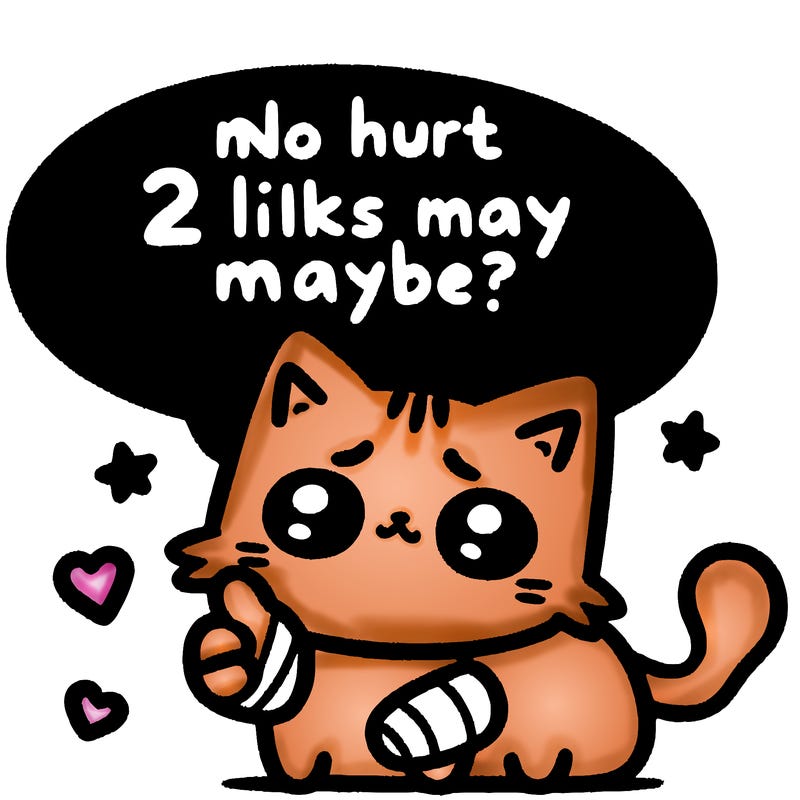 cute cat thats been hurt saiying 2 likes maybe