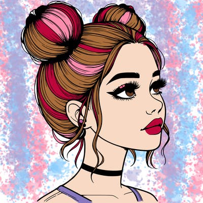 realistic girl with buns on the top of her head