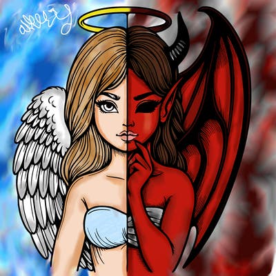 realistic angel half demon