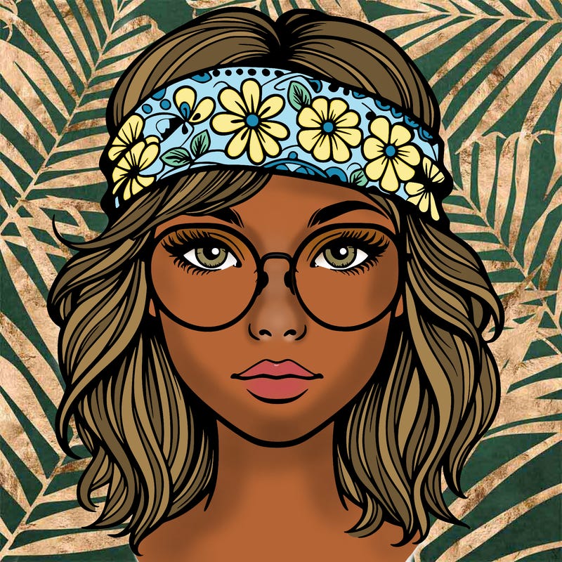 hippie girl with glasses realistic
