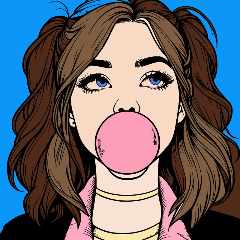 realististic girl blowing bubble -gum