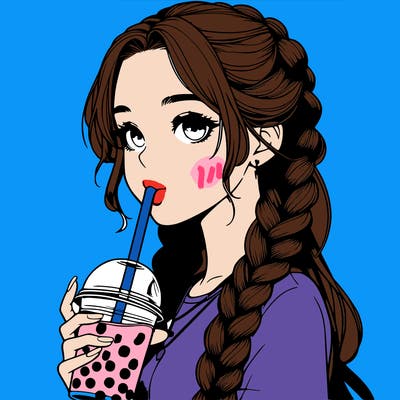 realistic girl with braided hair drinking boba