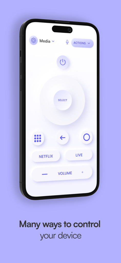 Remote control for Mi Box - User interface of the Mi Box remote control app on an iPhone showing navigation and volume controls.