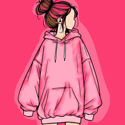 realistic girl with a oversized sweatshirt on and a bun