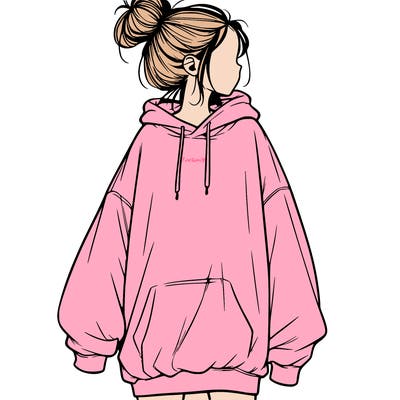 realistic girl with a oversized sweatshirt on and a bun