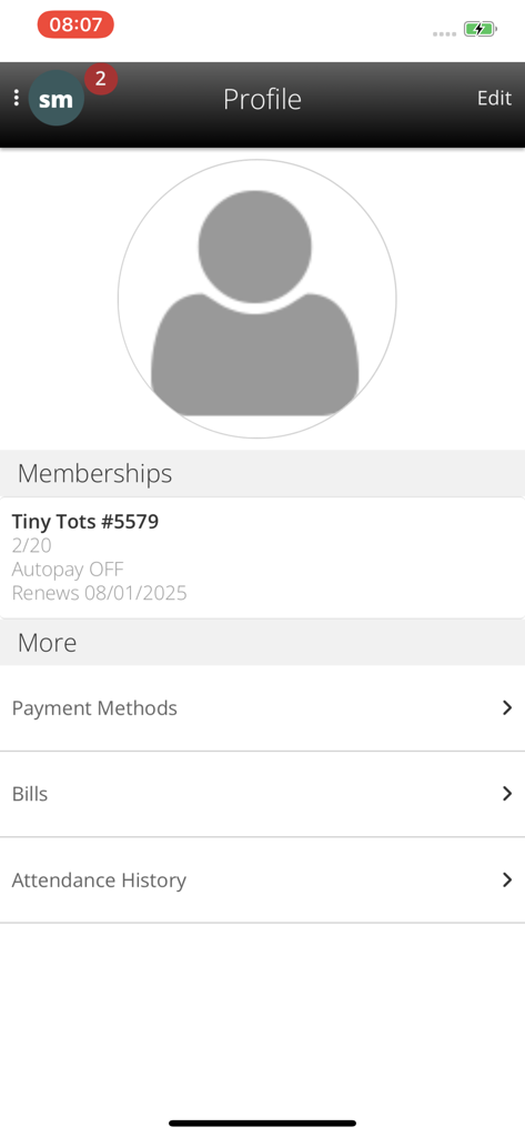 Zen Planner Member App profile dashboard showing memberships and payment options