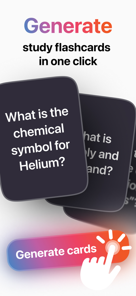 KardsAI app interface showing a one-click button to generate study flashcards from content.
