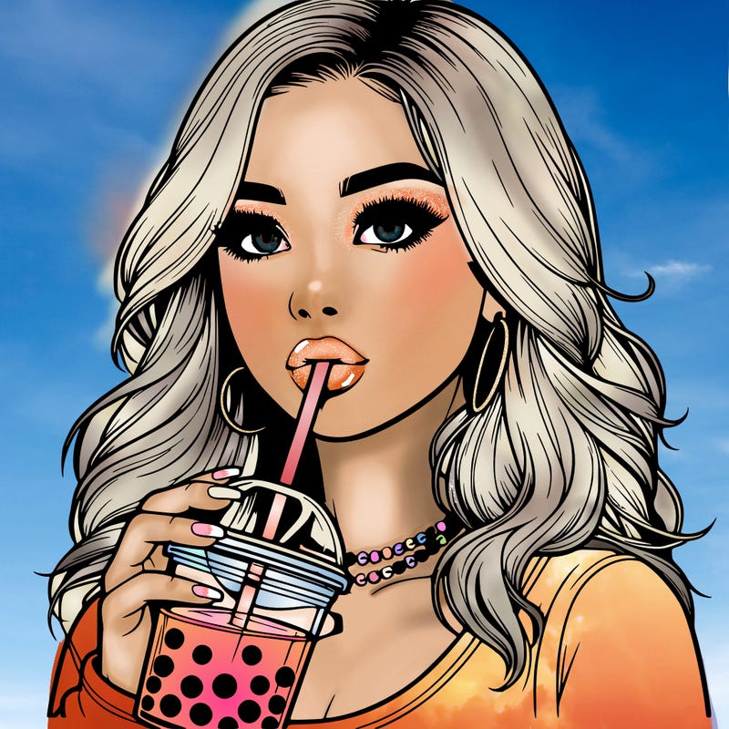 realistic girl drink a boba