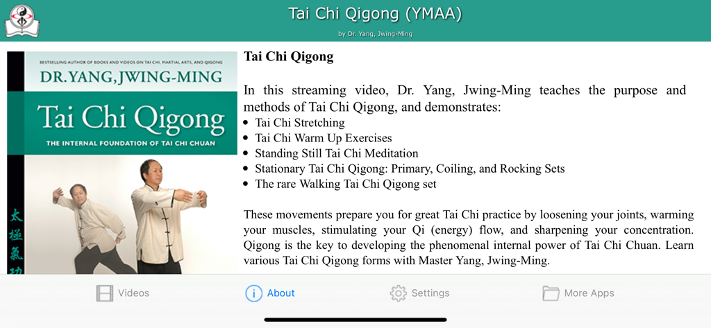 Tai Chi Qigong app about page with video course details by Dr Yang Jwing Ming