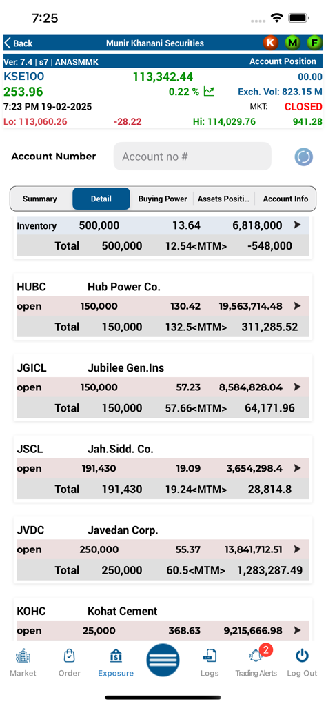 MMK Trade-iFlair - MMK Trade-iFlair mobile app interface showing stock portfolio positions and market index data.