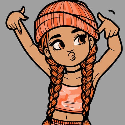 realistic teenage girl with braids and a beanie and crop top doing 🫶🏼