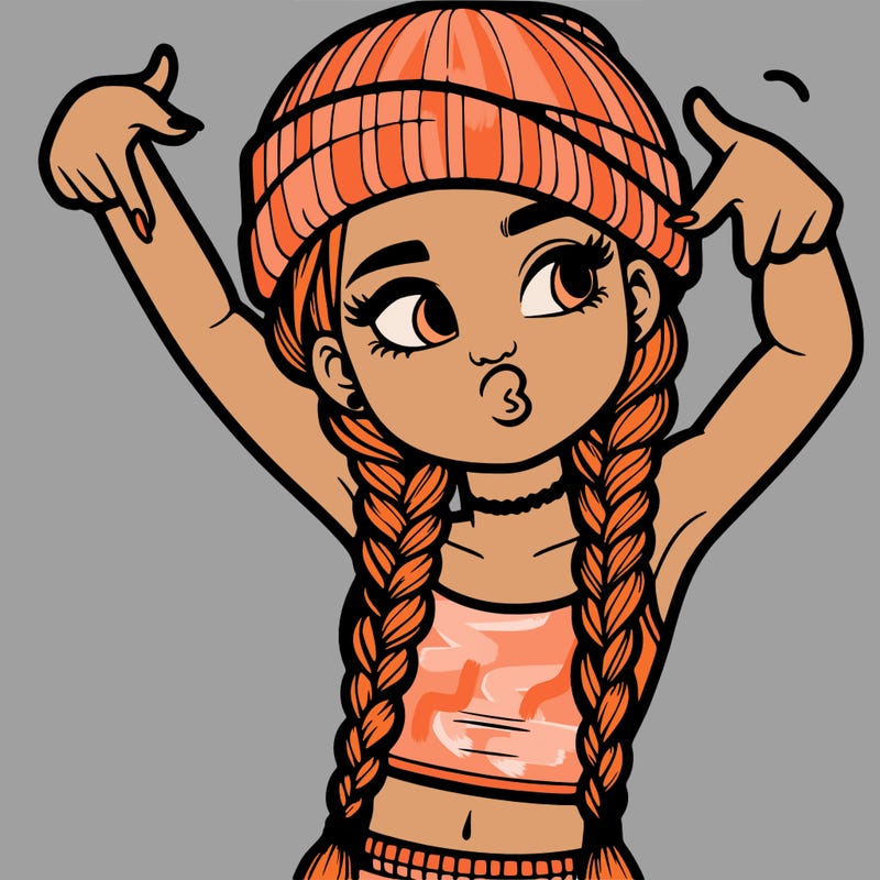 realistic teenage girl with braids and a beanie and crop top doing 🫶🏼