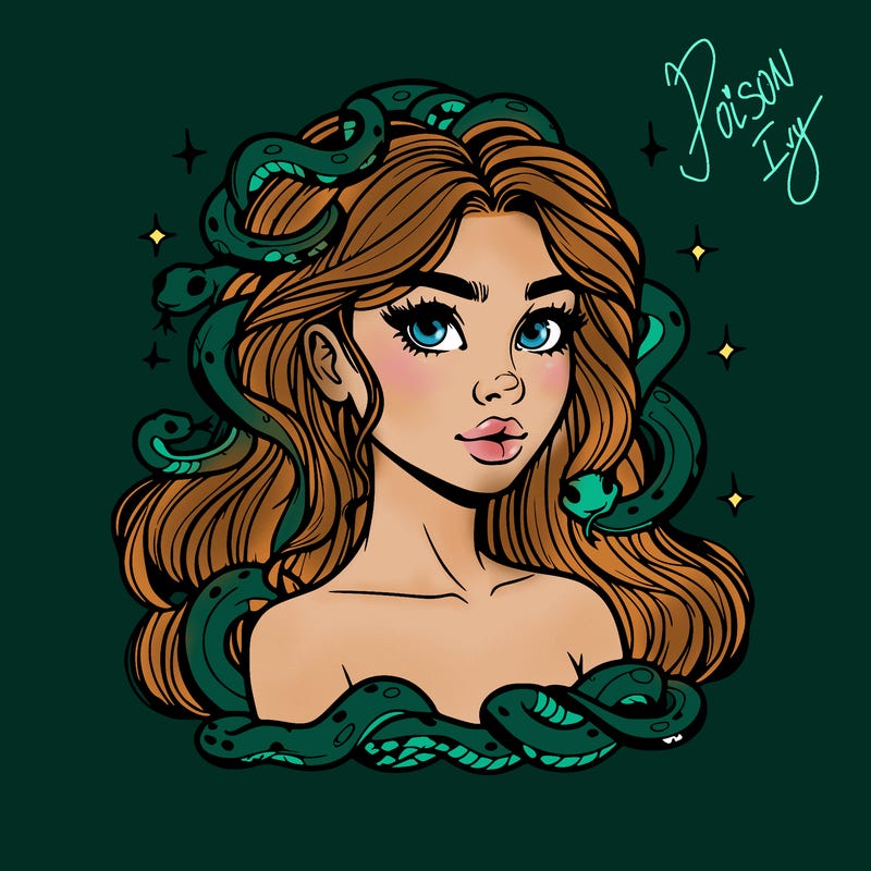 realistic girl with snakes as hair