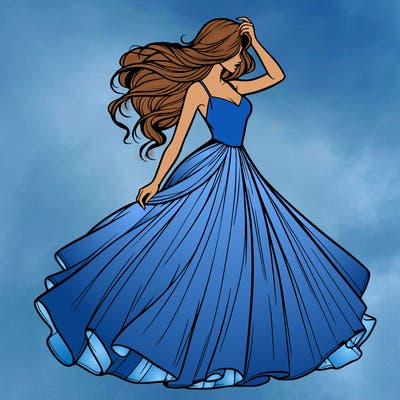 realistic woman with dress flowing in the wind