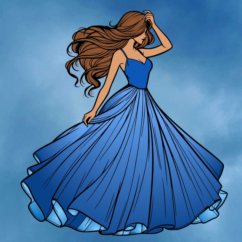 realistic woman with dress flowing in the wind