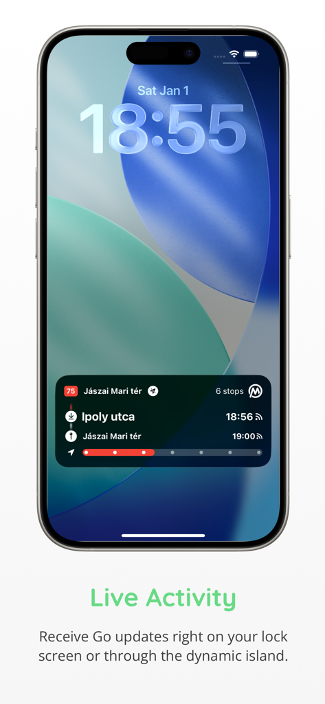 MenetrendApp Live Activity auf dem Sperrbildschirm des iPhones mit ungarischen Nahverkehrs-Updates.
