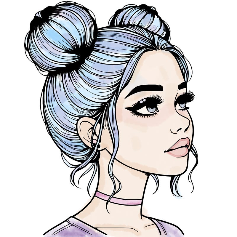 realistic girl with buns on the top of her head