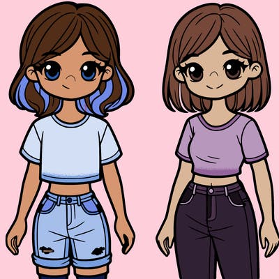 two girls in t-shirts and jeans