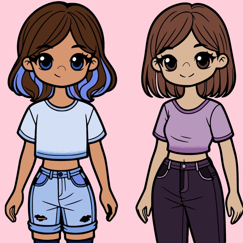 two girls in t-shirts and jeans