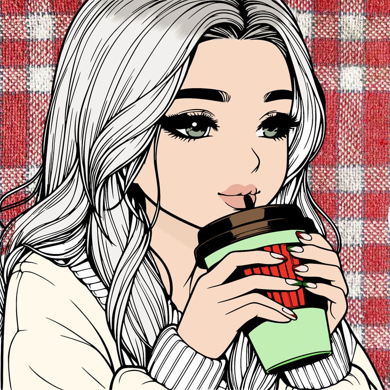 realistic girl drinking coffee