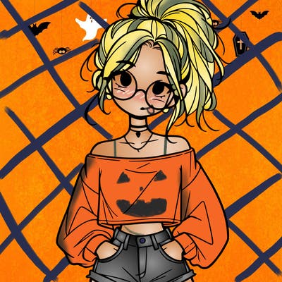 girl with a messy ponytail glasses a baggy crop top and jean shorts