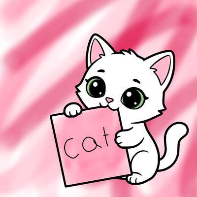 a small cat with a blank sheet of paper in its hand. the cat is sooooooo cute!