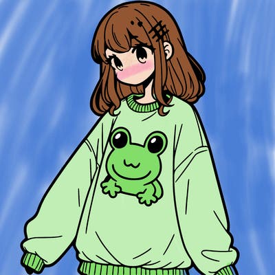 girl wearing frogging sweatshirt