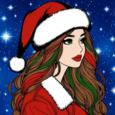 realistic girl in santa hat