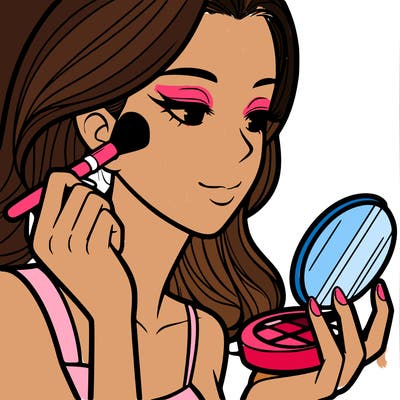 little girl putting on makeup