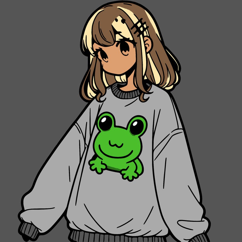 girl wearing frogging sweatshirt