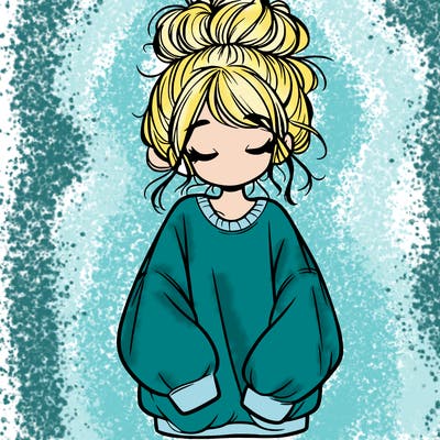 girl with baggy sweatshirt and messy bun