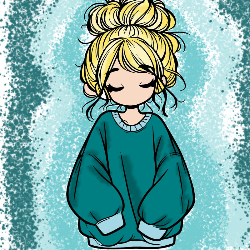 girl with baggy sweatshirt and messy bun