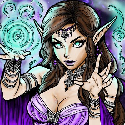 realistic scary beautiful elf sorceress casting spell