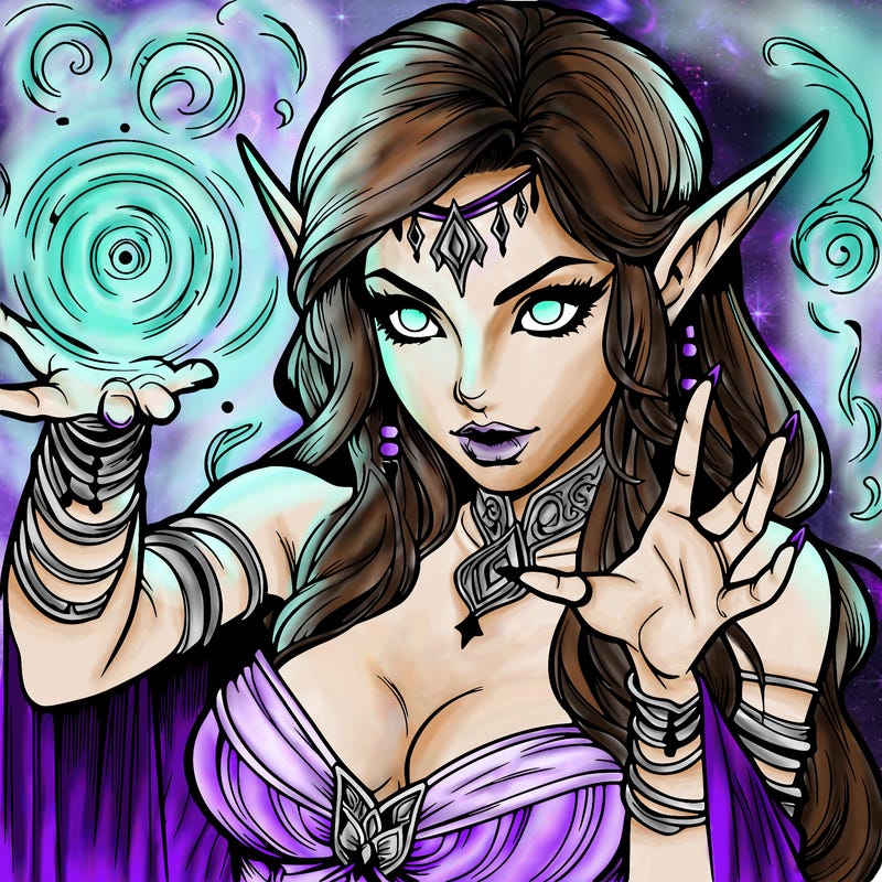 realistic scary beautiful elf sorceress casting spell