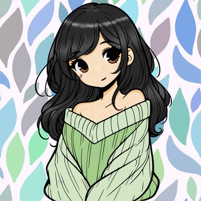 shy pretty girl wearing a sweater that is falling off one shoulder portrait