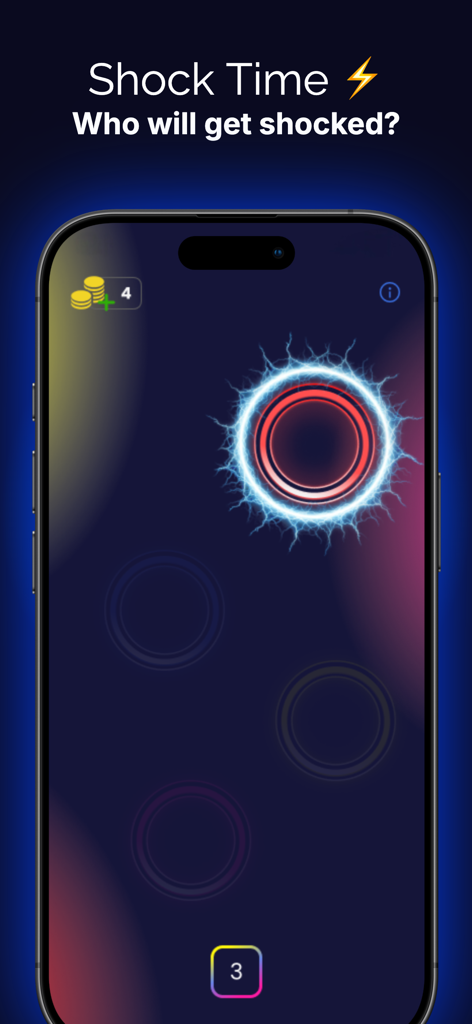 Tap Roulette Pro – Finger Game - Schermata dello smartphone che mostra l'effetto elettrico di shock reveal nel gioco delle dita Tap Roulette Pro.