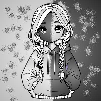 a realistic girl with a oversized hoodie and she has braids