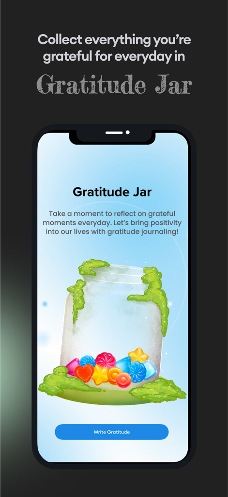 Livia: Emotional Best Friends - Interface of the Gratitude Jar feature in the Livia app for daily positive reflection and journaling.