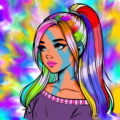 realistic girl with a high ponytail