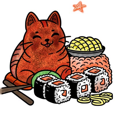cat with sushi