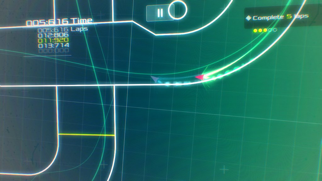 DATA WING - A triangular ship racing on a neon green grid track in the game DATA WING