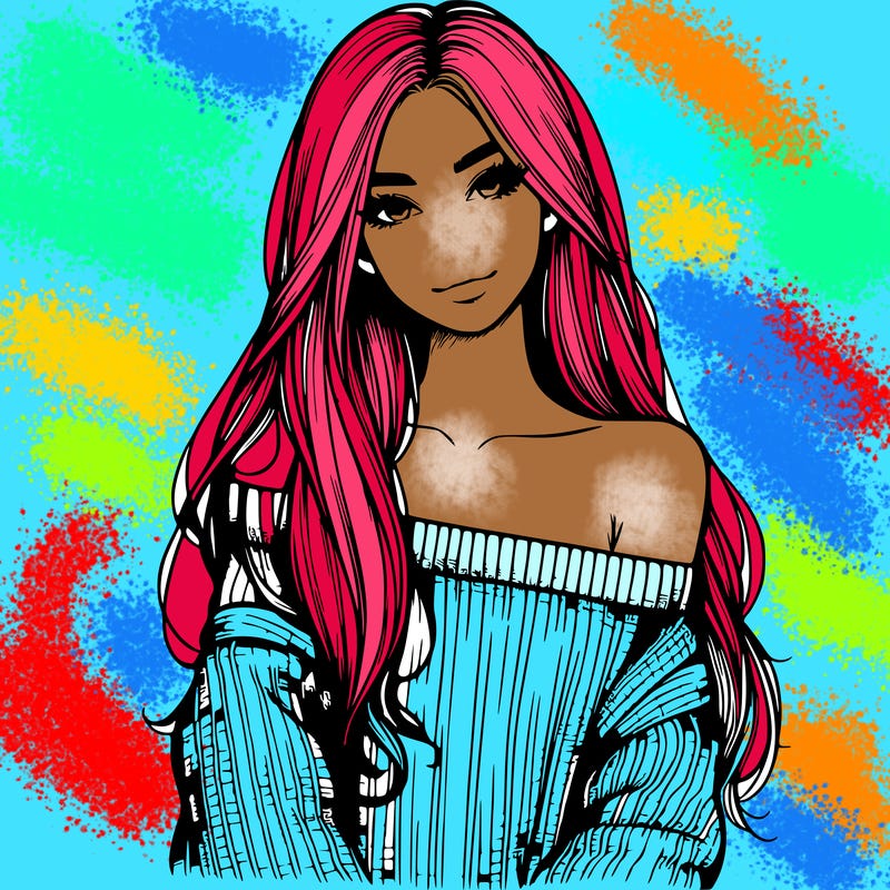 realistic girl with long hair wearing an off the shoulder sweater