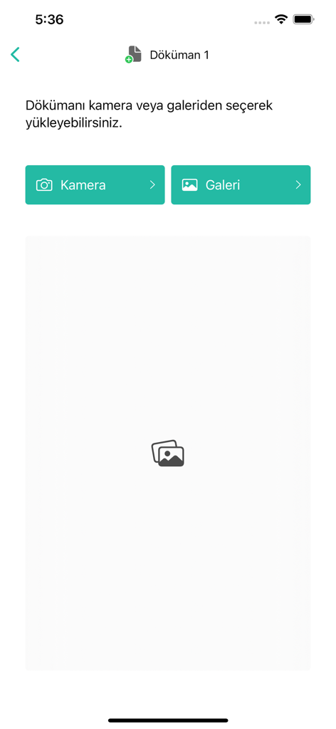 Hisar Turizm - Écran de l'application mobile Hisar Turizm pour télécharger des documents de voyage via l'appareil photo ou la galerie