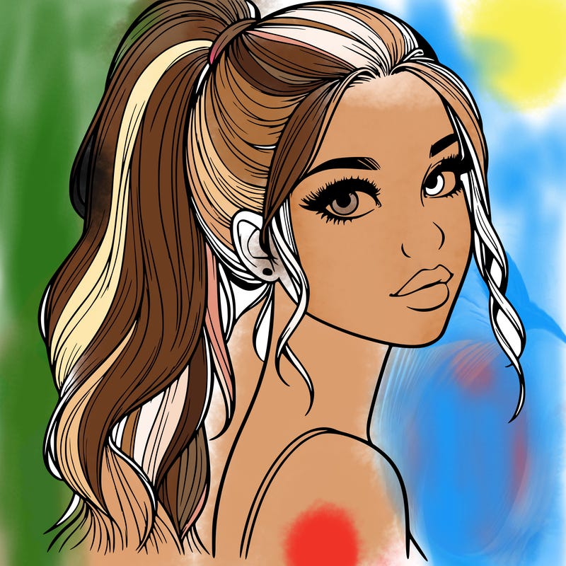 realistic pretty girl with high pony tail